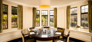 Window seat in the Mallows Restaurant at Mercure Tunbridge Wells Hotel, view of grounds
